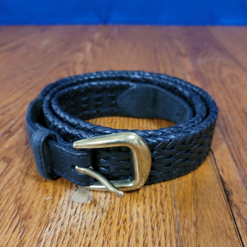Men's Brighton Black Woven Leather Belt Brass Buckle 93803 Sz 38